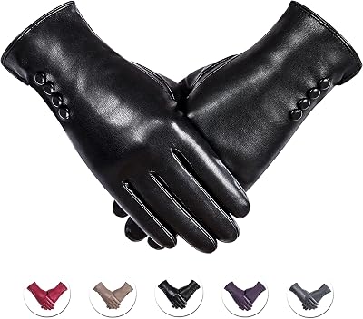 Alepo Winter PU Leather Gloves For Women, Warm Thermal Touchscreen Texting Typing Dress Driving Motorcycle Gloves Wool Lining