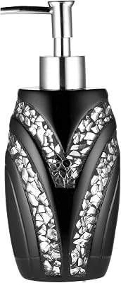 Zahari Home Sinatra Soap DispenserLotion Pump Unique Design Bling Glass Mosaic Decor, Black