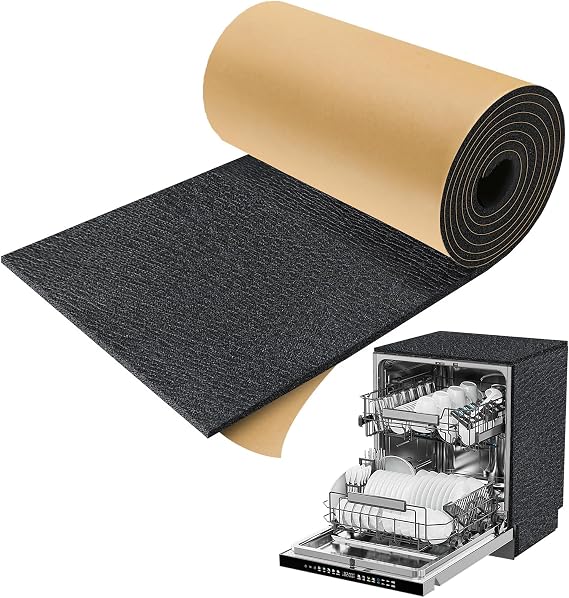 TroyStudio Dishwasher Sound Insulation Blanket, 13" x 196" x 0.16" Self-Adhesive Tear-Resistant XPE Foam Sheet, Noise Cancelling Heat Shield, Machine Soundproof Cover, Waterproof & Anti-Vibration Wrap