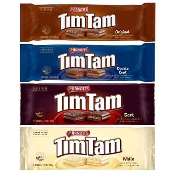 Sampler Tim Tam Chocolate Biscuits 4-Pack Variety: Original, Dark, Double Coat, White Imported from Australia