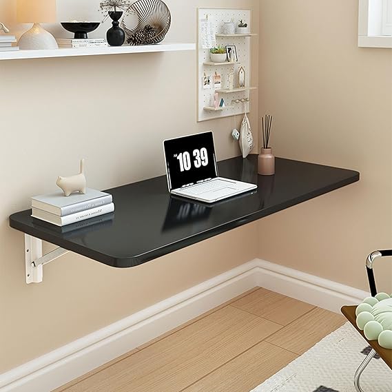 Laundry Room Folding Table,Floating Desk for Wall Small Spaces,Hanging Wall Mount Fold Down Table for Home Office Computer Study Work Bench, Kitchen Dining(Black 23.615.7inch