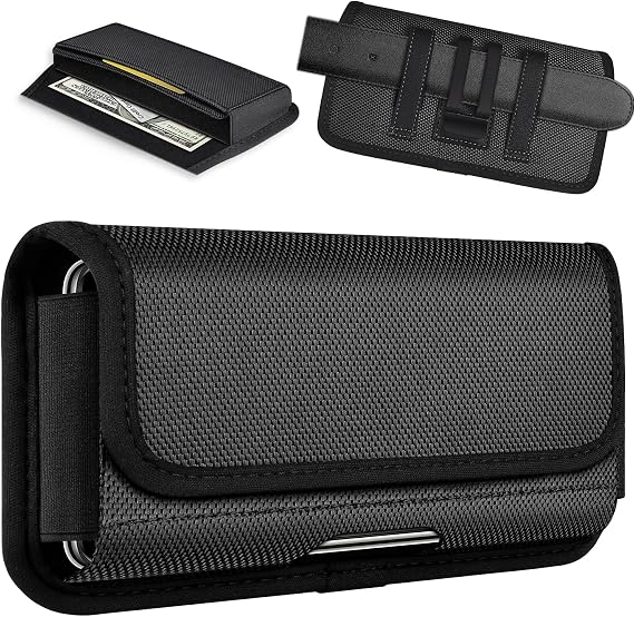 ykooe Rugged Nylon Holster Compatible with iPhone 17 16 15 14 13 12 & Pro Models, Galaxy S25, S24, S23, S22,S21 Cell Phone Belt Holder for Men, Black - L