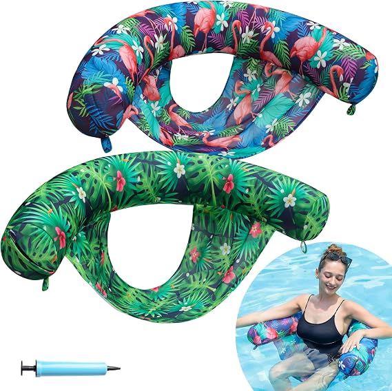 FindUWill Inflatable Pool Floats Chairs, 2-Pack Comfortable Fabric Covered Pool Chairs with Sling, Stable Summer Swimming Pool Floaties Noodles Seats for Adults