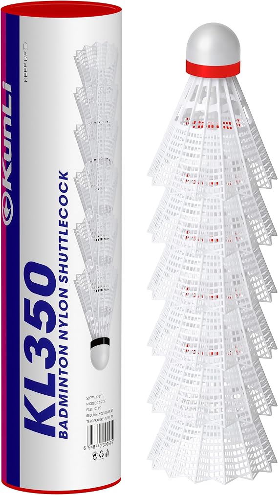kunli KL-350 Nylon Badminton Shuttlecocks, 6 Pack, Natural Cork Head