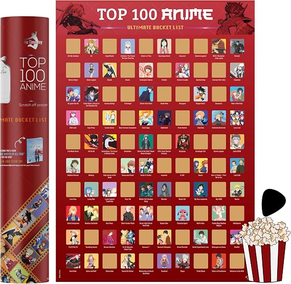 Me Time Joy Top 100 Anime Scratch Off Poster With Scratching Tool - Bucket List Series