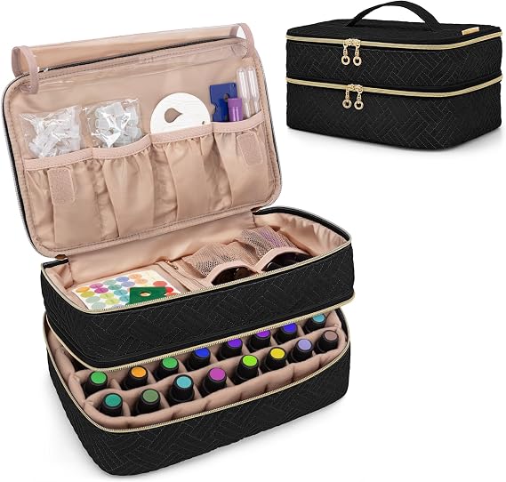 Essential Oil Storage Case Holds 40 Bottles (5ml-30ml), Black | Essential Oil Organizer with Tool Storage Sections, Bag Only.