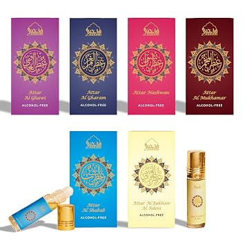 Dukhni Yemeni Attar Oil Set Arabian Perfume Oils, 6 Assorted scents x 6ml, Mini roll ons, Arabic Oud Fragrance Oil, Authentic, Alcohol Free, Vegan, Collection Set for Gifting