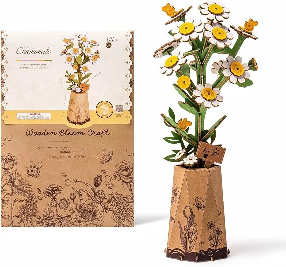 ROBOTIME 3D Wooden Flower Puzzle, Chamomile DIY Craft Kit for Adults, Artificial Flower for Home Table Decor, Gift for Women, Mom, Wife