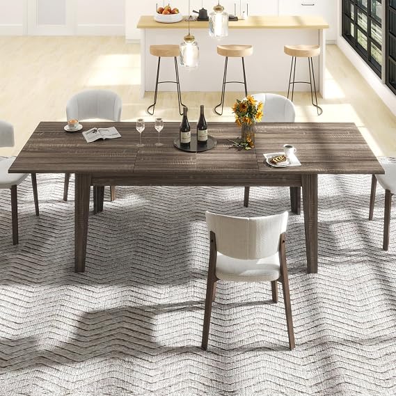 JOYSOURCE Extendable Kitchen & Dining Room Tables for 4-10 Large 71-106'' Adjustable Rectangular Gray Extra Long Dinner Table Dark Oak Gray