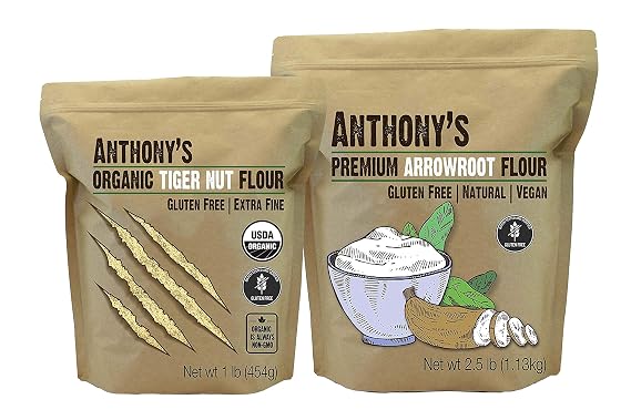 Anthony's Premium Arrowroot Flour 2.5lb &. Organic Tigernut Flour 1lb Bundle