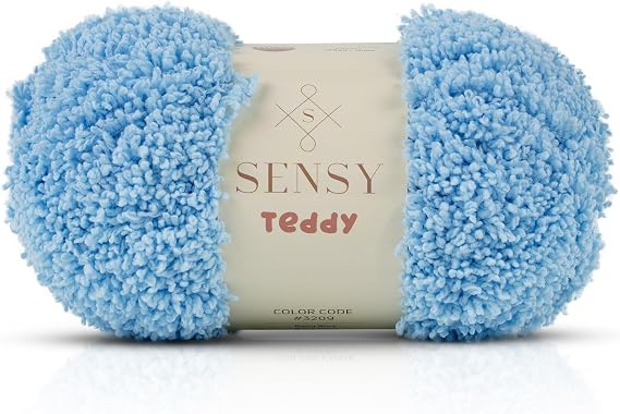 Sensy Teddy Sheepy Sherpa Fleece - Soft Fluffy Cozy Yarn for Baby Blankets & Amigurumi, 3.5 oz, 109 Yards, Gauge 5 Bulky (Baby Blue)