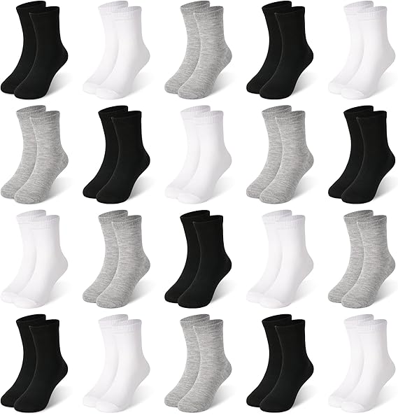 ZERULETS 20 Pairs Toddler Kids Crew Socks - Boys Girls Athletic Mid Calf Cut for School, 1-13 Years