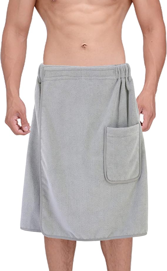 POLYTE Quick Dry Microfiber Bath Towel Body Wrap for Men, One Size (Gray)