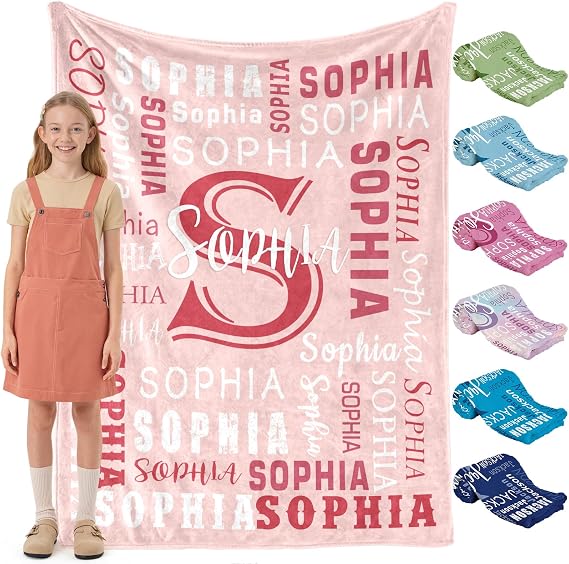 Ships Next Day, Personalized Blanket for Teen Girls - Printed in USA, Custom Name Flannel Blanket Ultra-Soft & Cozy Blankets Customized Easter Gifts for Girl Kids Adult