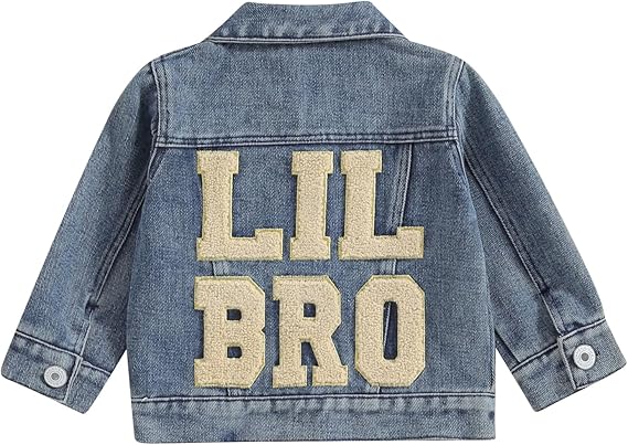 VISGOGO Toddler Baby Girl Jacket Big Lil Sister/Brother Letter Embroidery Jean Long Sleeve Cardigan Button Denim Coat