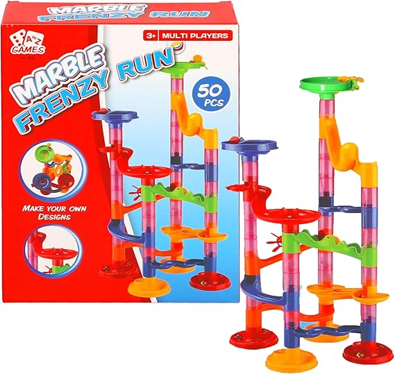 Marble Frenzy Run Building Set, 50 Pieces, Multi-Player Marble Run Game, Ages 3+, Make Your Own Designs