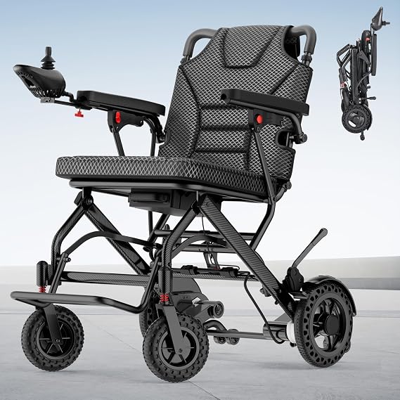 34lbs Lightweight Electric Wheelchair, Foldable Electric Wheelchair for Adults, Seniors, 360W Dual Motor Power Wheelchair 12.5 Miles for Travel, Park Hospital, 220 lbs Capacity-6Ah 18.5" Seat