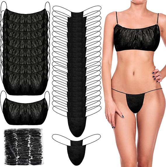150 Pcs Disposable Bras and Panties Set Included 50 Pieces Bras 100 Pieces Thong for Women, Individually Wrapped