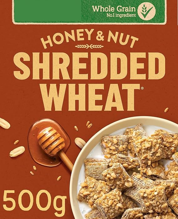 Shredded Wheat Honey &amp; Nut Breakfast Cereal, Whole Grain, High in Fibre, No Artificial Colours or Flavours, 500g
