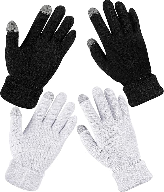 Geyoga 2 Pairs Womens Winter Touch Screen Gloves Soft Warm Fleece Lined Knit Elastic Cuff Winter Texting Gloves