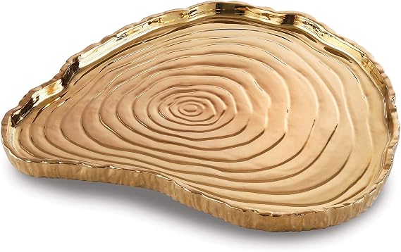 Elegance Gold Tree Bark Titanium Plated Porcelain Tray 13 Inch