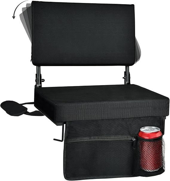 Stadium Seats with Back Support(16.5L 13.4W 15H), 360 Adjustable Backrest Stadium Chair with Shoulder Strap & Storage Pouch, Foldable Padded Bleacher Seats for Sports Events