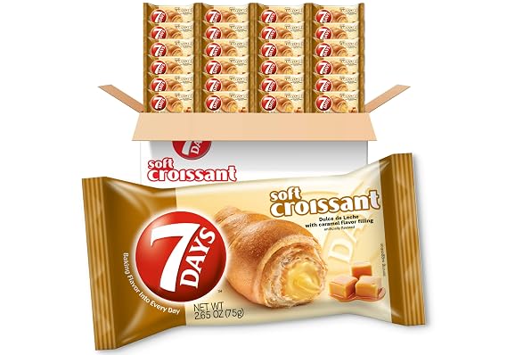 7Days Soft Croissant, Caramel Dulce De Leche Filling, Perfect Breakfast Pastry or Snack, Non-GMO (Pack of 24)