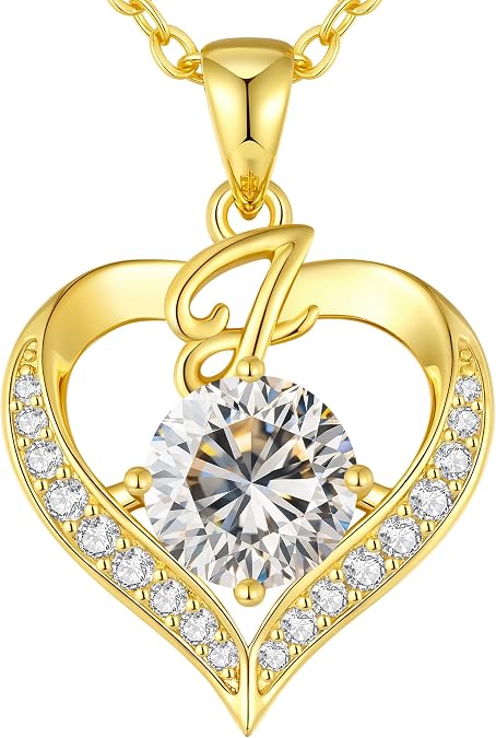 CDE S925 Silver Initial Love Heart Moissanite Necklace with 18K Gold Plated | 2 Carat Moissanite,Hypoallergenic,anti-tarnish,Anniversary Christmas Birthday Gifts for Women Wife Girlfriend