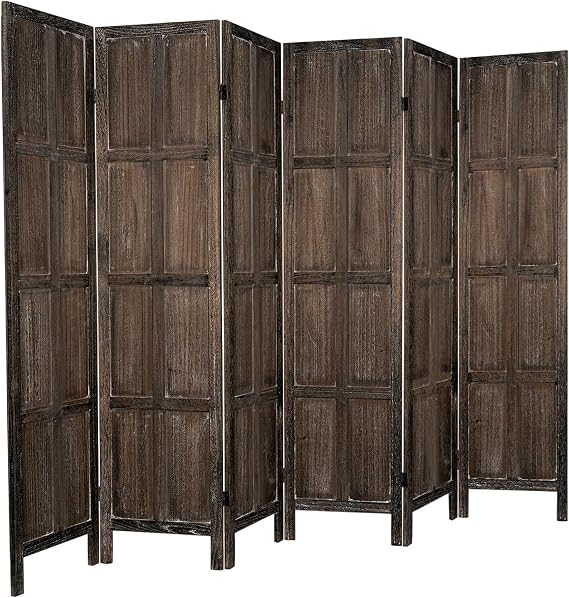 6 Panel Wood Room Divider Wall, Room Dividers and Folding Privacy Screens Privacy Screen Partition for Rooms, Room Separator, Temporary Wall, Folding Screen, Rustic Barnwood Brown