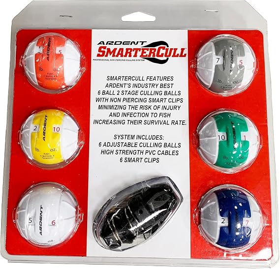 Ardent Smarter Cull, 6-Ball 2-Stage Culling Balls with Smart Clips, Quick and Easy to Use, Reduce Fish Stress and Injury, Bass Fishing Accessories and Supplies, Made in the USA | Easy to Use Bass Fishing Accessories and Supplies to Reduce Fish Stress and Injury with Tangle-Free PVC Cables