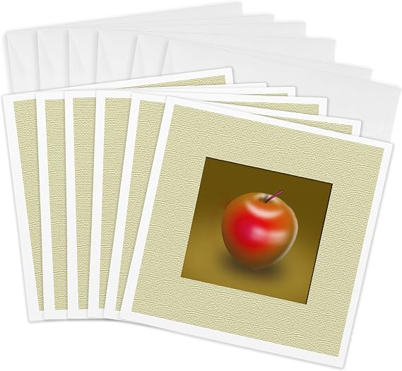 3dRose Red Delicious Apple Digital Graphic Representation of Fruit 6 Greeting Cards with envelopes