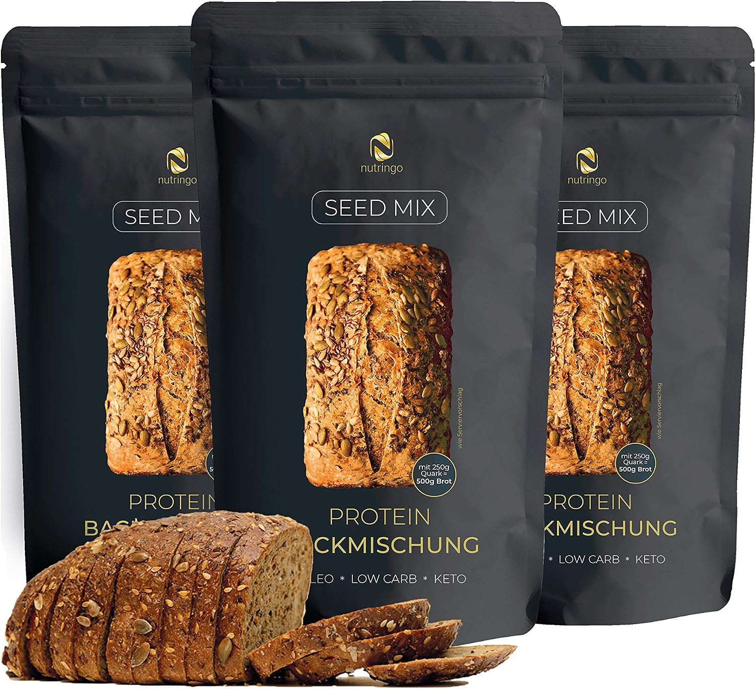 Seed Mix High Protein Bread Baking Mix 3x200g | for 1,65 kg bread | Only 4g. Carbohydrates! | Grain Free | Gluten Free | for Paleo, Keto, Low Carb | Makes a Great Bread for Diabetics