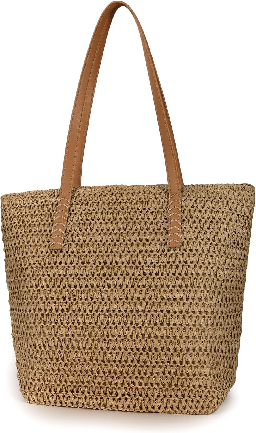 Women Large Straw Beach Tote Bag Handmade Woven Shoulder Bag Handbag Purse for Summer,A-Brown,Brown,Fashion
