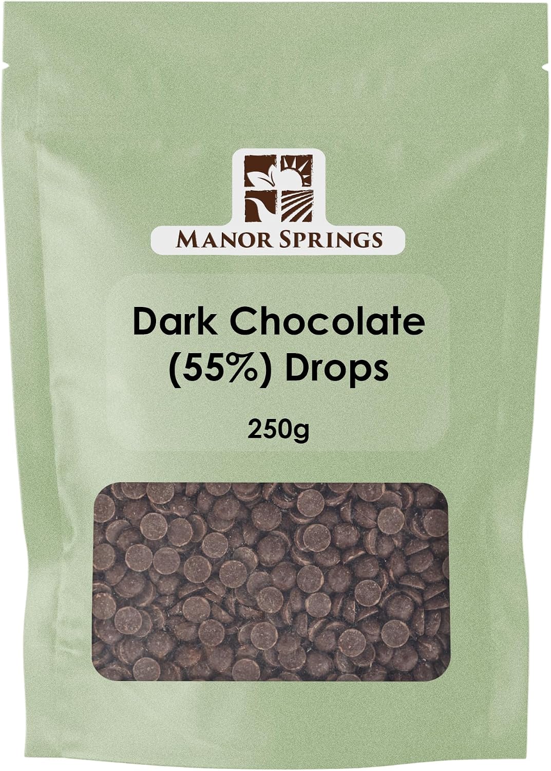 55% Dark Chocolate Drops 250g by Manor Springs for Baking, Desserts, Cookies, Cakes, Muffins, Cupcakes & Decorating