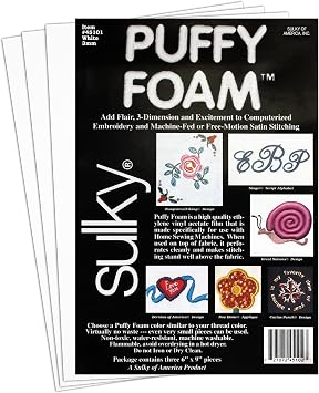 Sulky of America 3mm Puffy Foam, 6" by 9", White