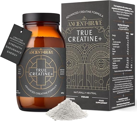 Ancient + Brave True Creatine+ 180g - Premium Creatine Monohydrate Powder - 100% Micronised - High Performance, Strength Building - Muscle Recovery, Cognitive Function & Wellness