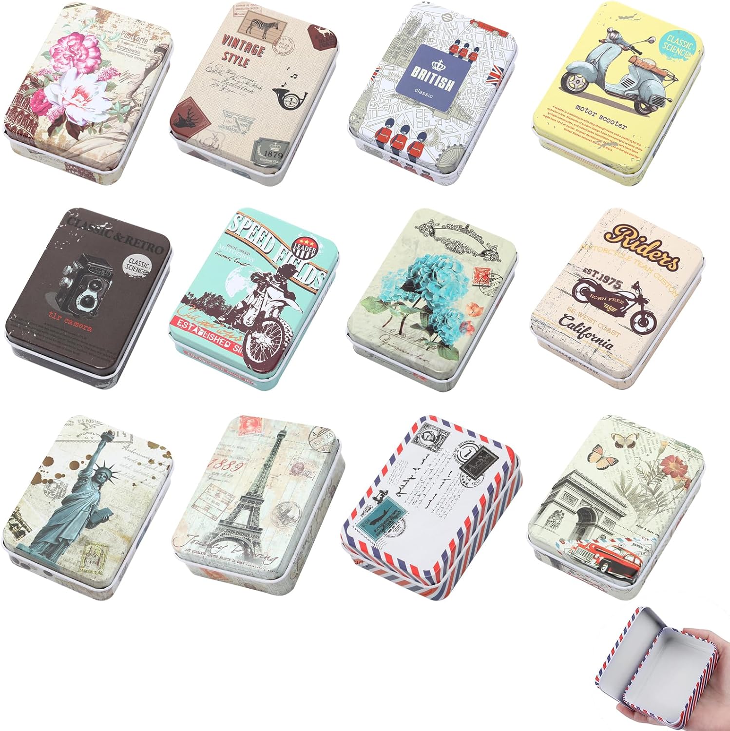 Nizirioo Metal Tins Rustproof Metal Jars Small Metal Tin Pack of 12 Metal Tins with Lids Rectangular Candy Box Portable Mini Box Storage Box for Sweets and Small Items