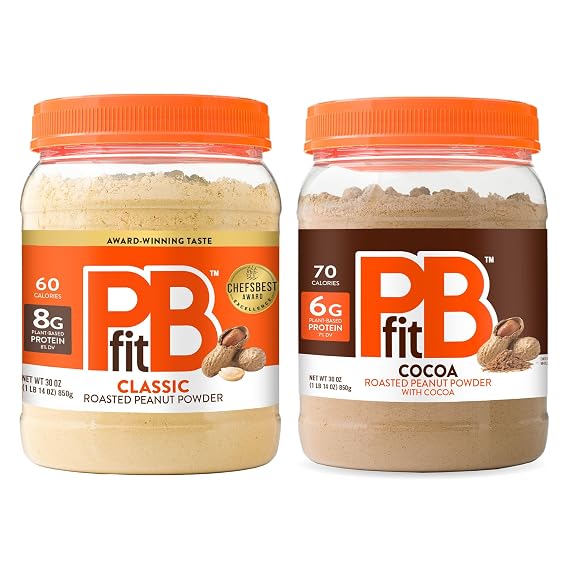 PBfit Chocolate Peanut Butter Powder, 6g of Protein, 30 Ounce + PBfit Peanut Butter Powder, 8g of Protein, 30 Ounce