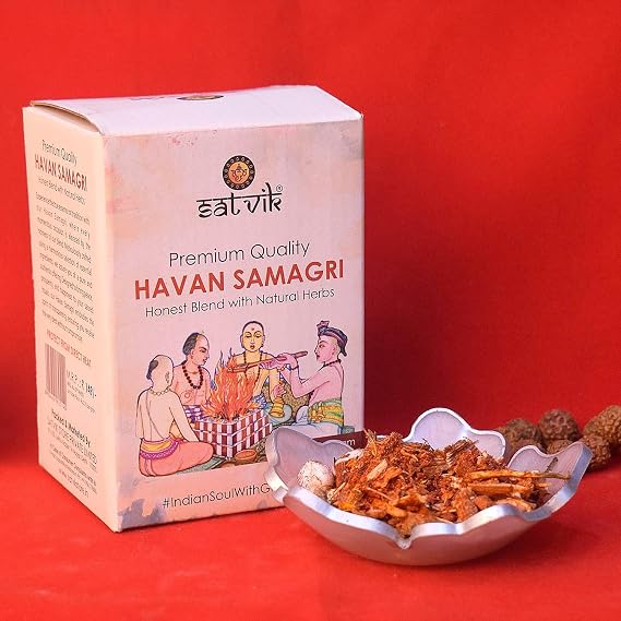 SATVIK 200 Gram Havan Samagri for Pooja |Hawan kund, Durga Puja, Home Pooja, Yagya,Diwali Hawan/Havan Yagya Shanti Hindu Pujan Rituals Home Mandir Religious Spiritual Prayers Pooja (200 Grams)