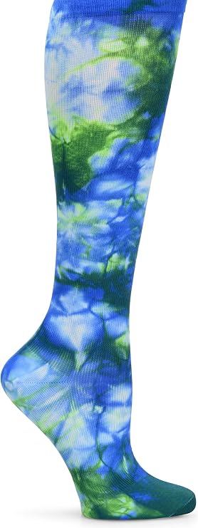 Nurse Mates 2-Pack Women's Wide Calf Socks | 12-14 mmHg Compression | Superior Support & Comfort | Royal-Green Tie Dye
