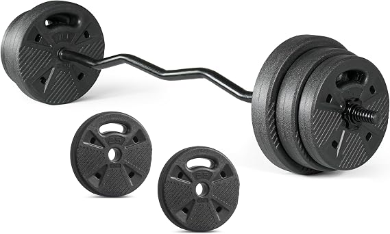 CAP Barbell Threaded Curl Bar Set with 50 LB Cement Grip Weight Plates | EZ Curl Bar with Threaded Collars for Strength Training & Home Gym Workouts