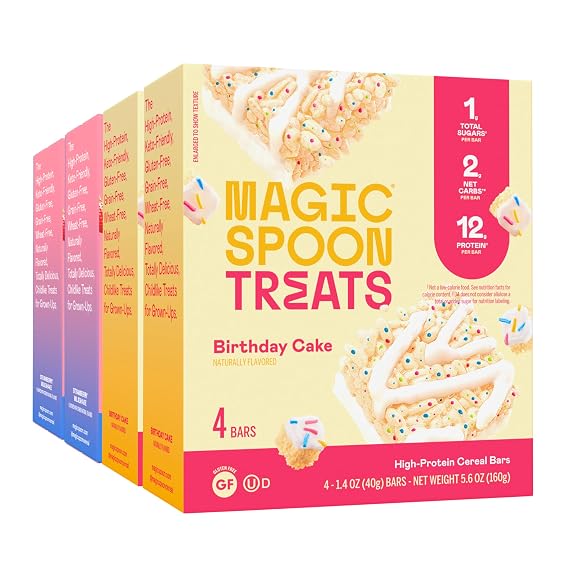 Magic Spoon Treats - 16 High Protein Bars: 8 Strawberry Milkshake & 8 Birthday Cake - High Protein Gluten Free Snack - Sugar & Gluten Free Protein Cereal Bar - Low Carb & Keto Friendly
