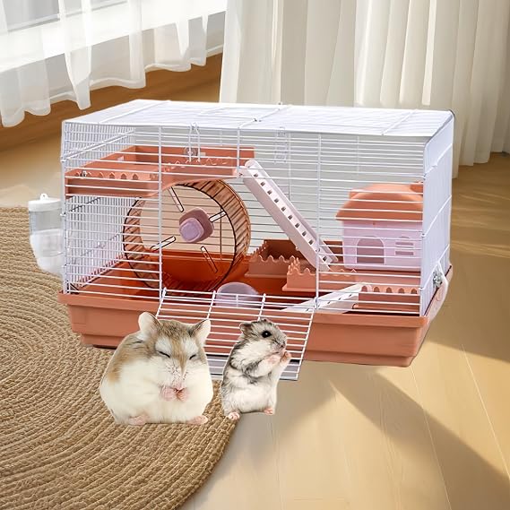 Spacious Hamster cage Guinea Pig Cage & Rabbit Cage Pet CageHamster Cage Hamster House,Rat CageHamster Home Small Animal CageStarter Kit Habitat forPet Gerbils, Fun & Interactive Cage(Caramel orange 1