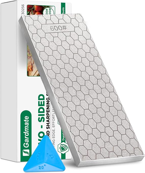 Diamond Sharpening Stone Set, Double-Sided Diamond Plate Sharpening Stone with Angle Guide & Non-Slip Silicone Mat Restoration & Sharpening Diamond Plate for Axes, Knives (600&1200 Grit)