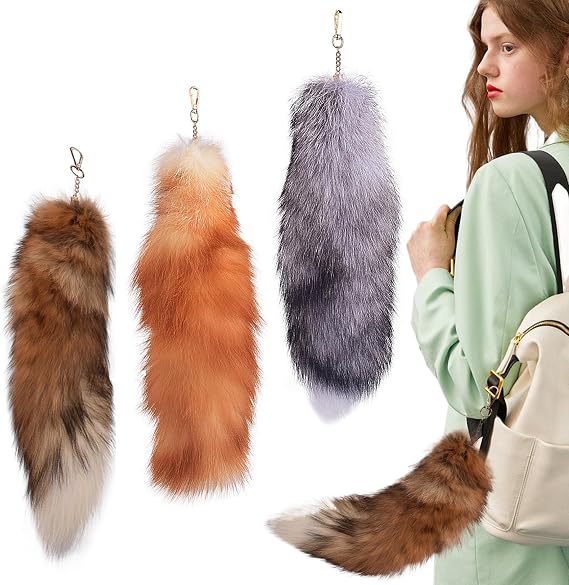 Therian Tail, 3PCS 15.8 Inch Long Therian Fox Tail with Clasp, Soft Fluffy Fox Tail Keychain, Hanging Fox Tails for Handbag Backpack, Therian Tail