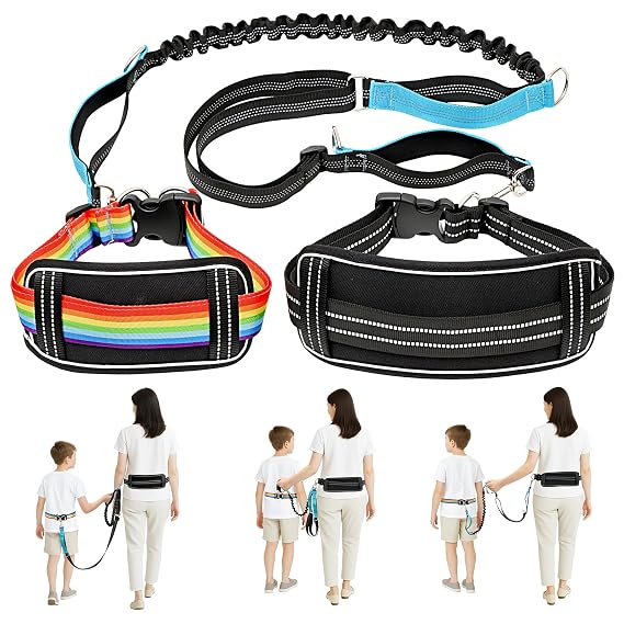 Waist Leash Harness with Soft Cushion for Autism Special Needs ADHD/ASD Children, Hands Free Safety Walking Harness with Light Reflector and 3 Padded Handles, Kids Adjustable Elopement Tether Leash