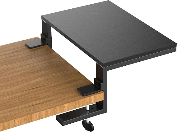 ARES WING Clamp-On Desk Extender Monitor Shelf, 15x9.8 up to 44lbs | Desktop Riser for Office/Gaming,Space Booster,Freestanding or Clamp Mount,No Drill Desktop Organizer,Black