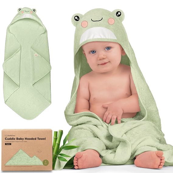 KeaBabies Hooded Baby Towel for Newborn, Baby Bath Towels (Frog, Regular) | Viscose Derived from Bamboo, Large Baby Towels with Hood, Boys, Girls, Toddler, Soft Absorbent Baby Bath Essentials