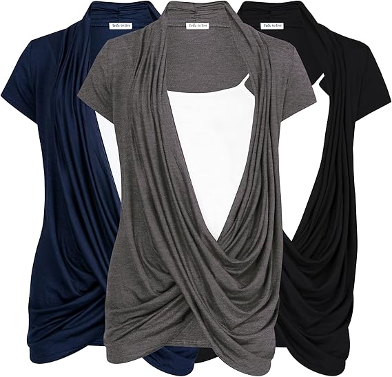 Free to Live 3 Pack Nursing Tops Breastfeeding Shirts Criss Cross Tops for Women Fall Maternity Clothes Short Sleeve Cardigan