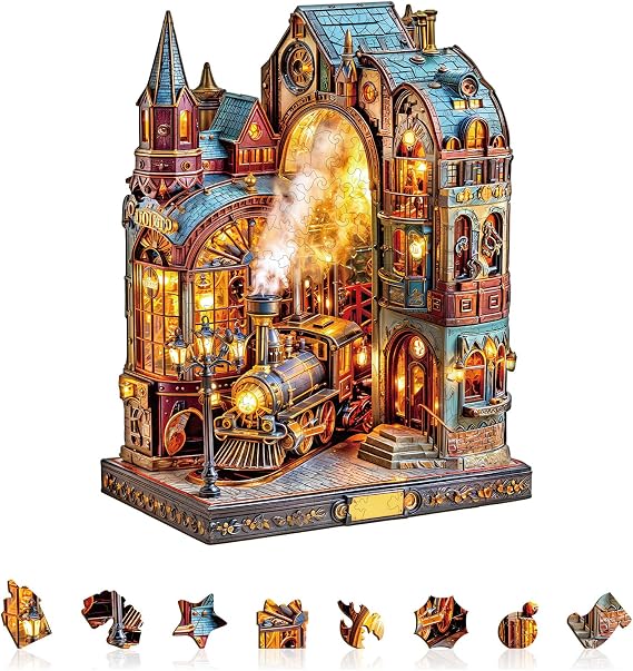Steam train travel Puzzles Adults Gifts Wooden 90 Pieces 8.5*6.7in